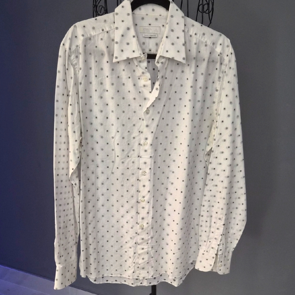 Prada White and Gray & Black Polka Dot Men's Shirt